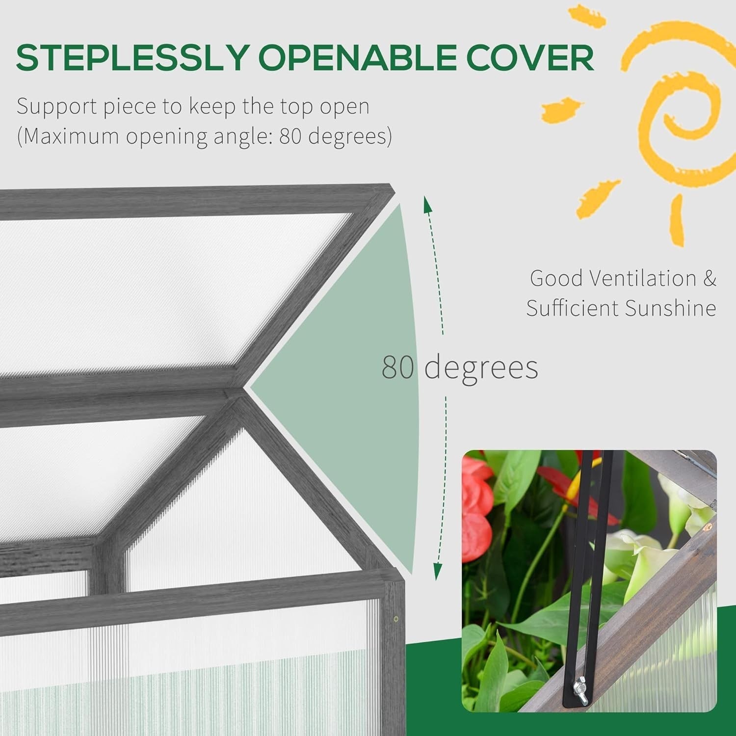 Grey Wooden Cold Frame Greenhouse Polycarbonate Mini Grow House for Plants