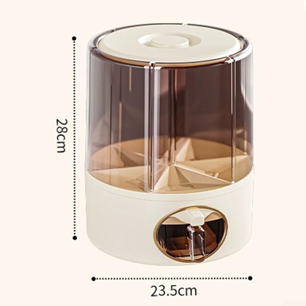 Rotating Rice Storage Container 6 Grid Grain Dispenser Airtight Bin