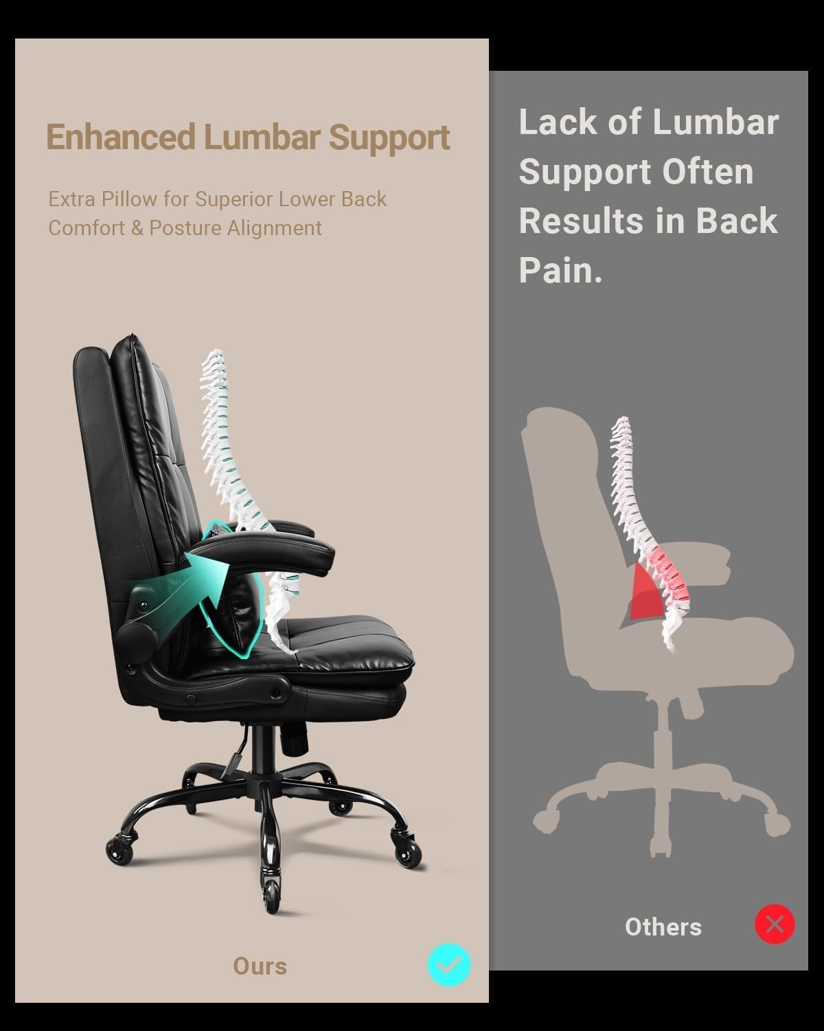 Ergonomic Office Chair Adjustable Lumbar Support Flip-Up Armrests Swivel Black