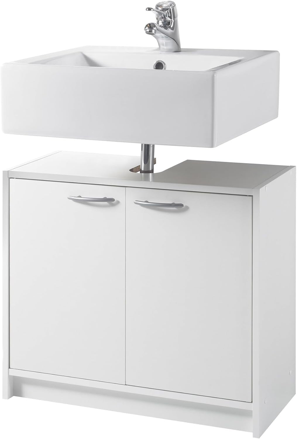 White Under Sink Bathroom Cabinet 65x53x55cm Modern Storage Cupboard Unit