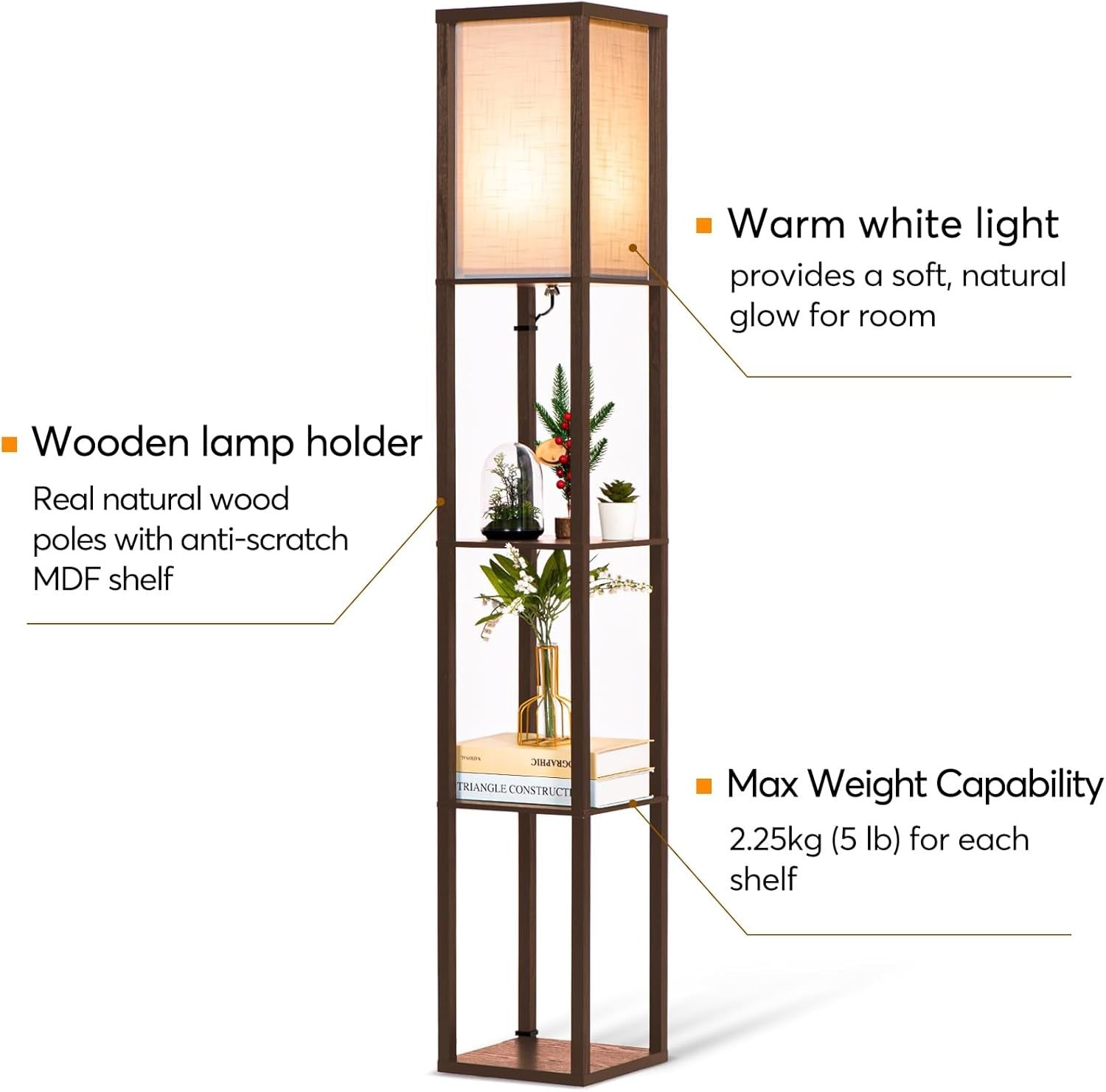Floor Lamp with Shelves 3 Tier Modern LED Standing Lamp Storage Unit