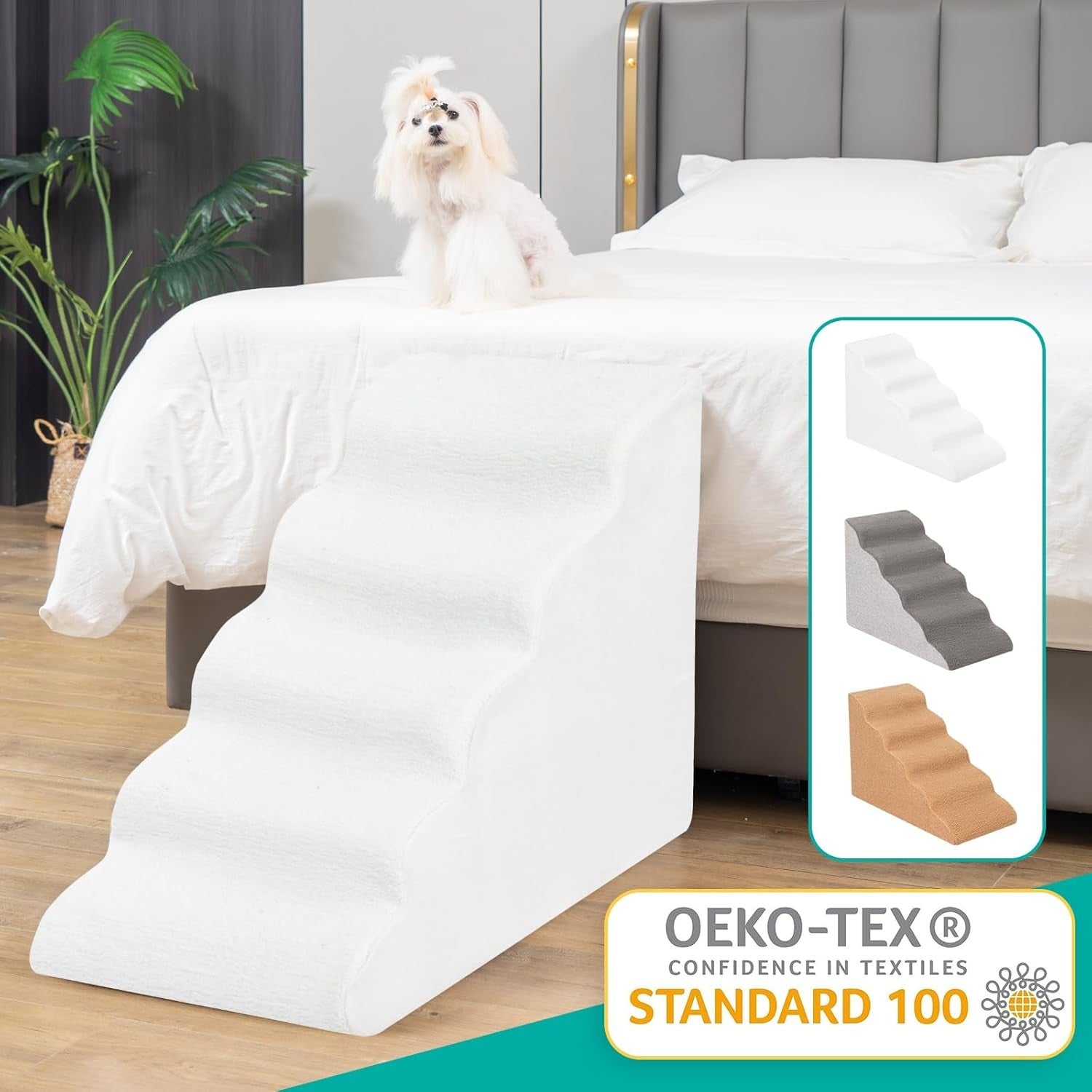 5 Tier Dog Stairs for Bed High Density Foam Pet Ramp