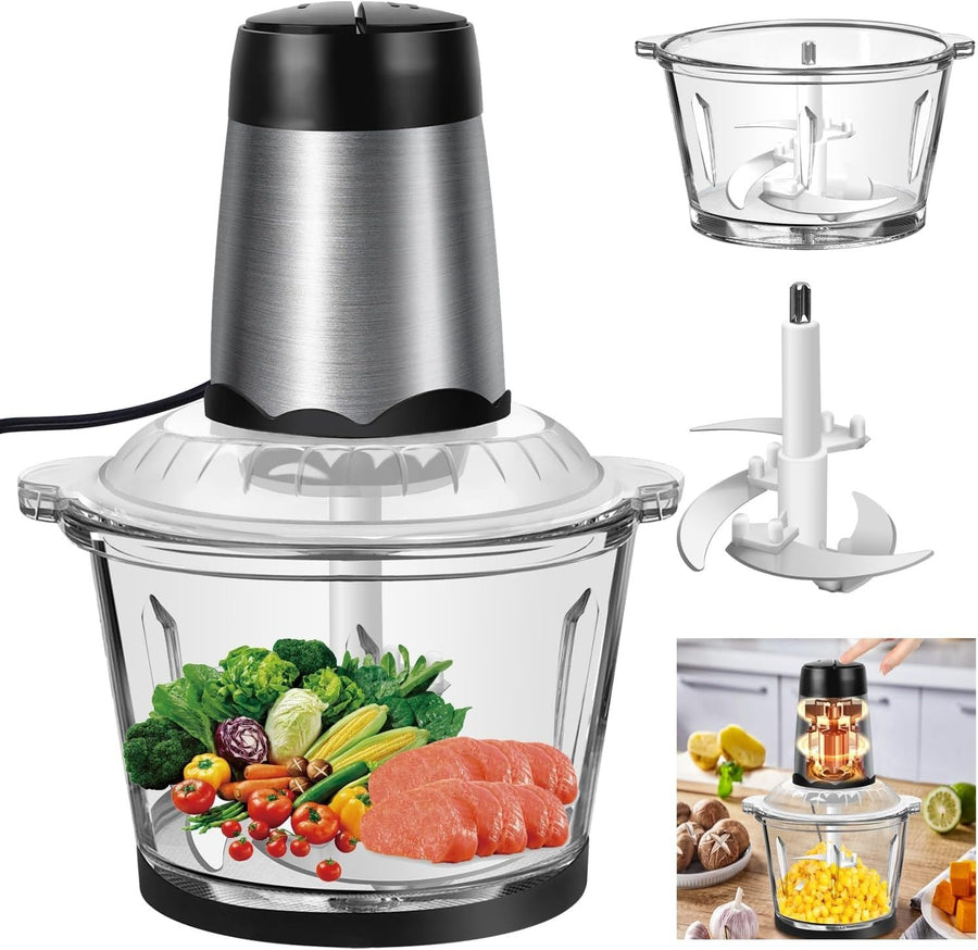 2L Electric Food Chopper Meat Grinder Glass Bowl 300W 2 Speed