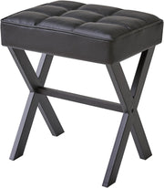 Black PU Square Makeup Stool with X-Leg Base – Vanity Footrest Ottoman