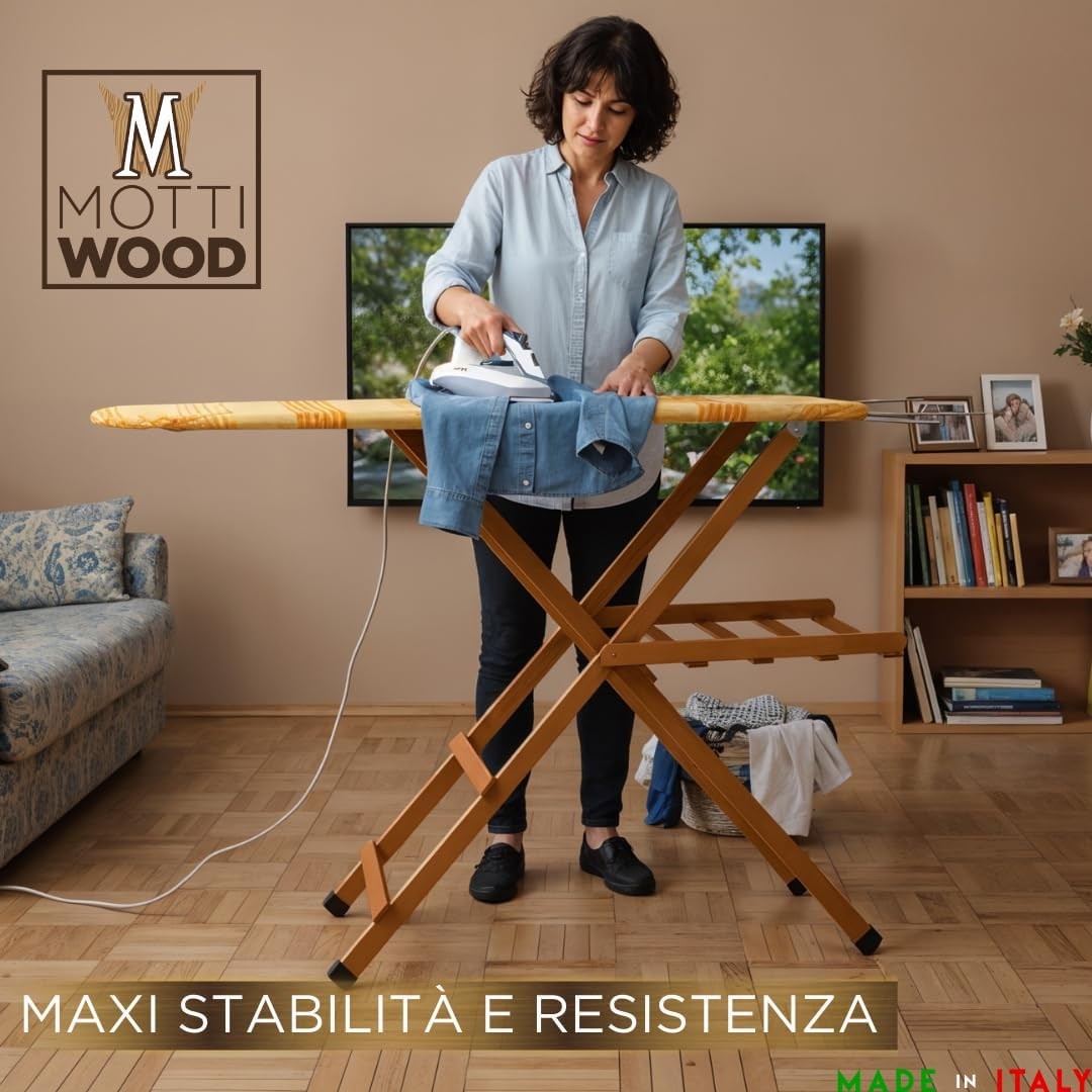 Wooden Ironing Board Adjustable Height Folding Beech Wood Large 141cm