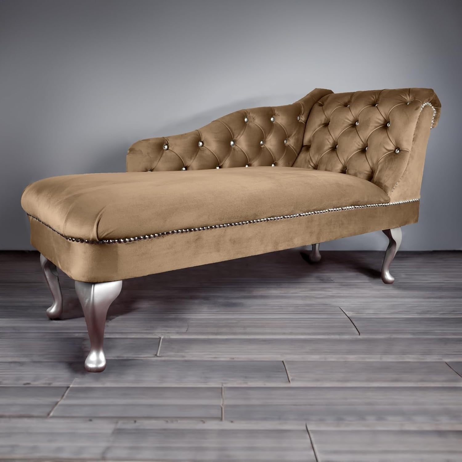 Velvet Chaise Lounge Sofa Right Hand Biscuit – Tufted Seat, UK Handmade