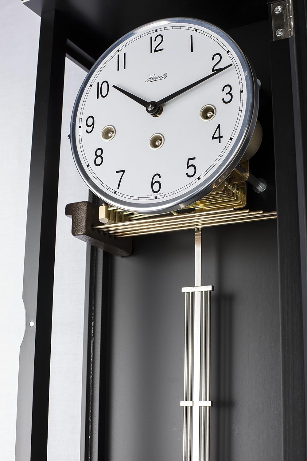 Modern Black Wooden Pendulum Wall Clock Silent Mechanical Chime 57cm