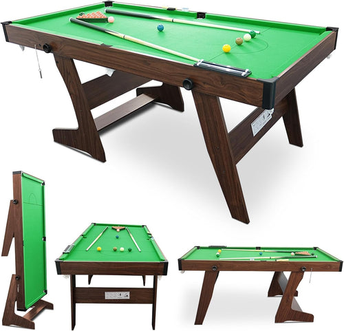 6FT Folding Pool Snooker Table Set Space Saving Billiards w Accessories