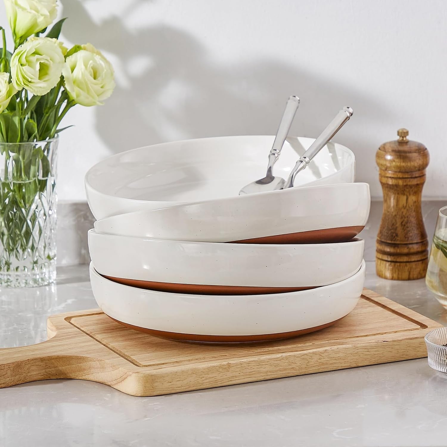 Large Pasta Bowls Set of 4 Ceramic Soup Bowls 9in 48oz Microwave Safe