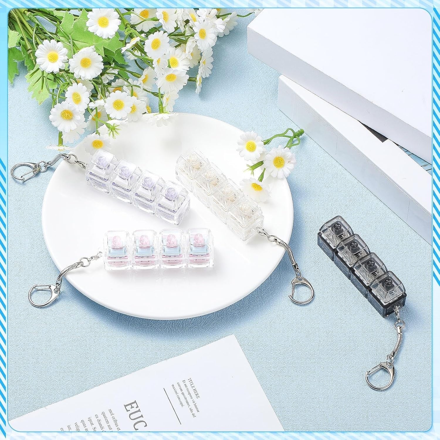 4pcs LED Keyboard Clicker Fidget Toy Stress Relief Keychain Set