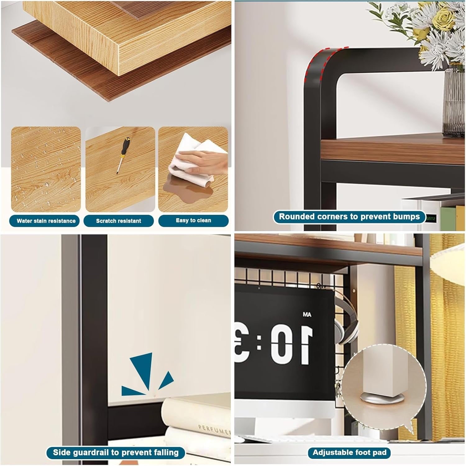 2-Tier Desktop Bookshelf Hutch Metal/Wood Storage Rack Heavy Duty 135cm Black