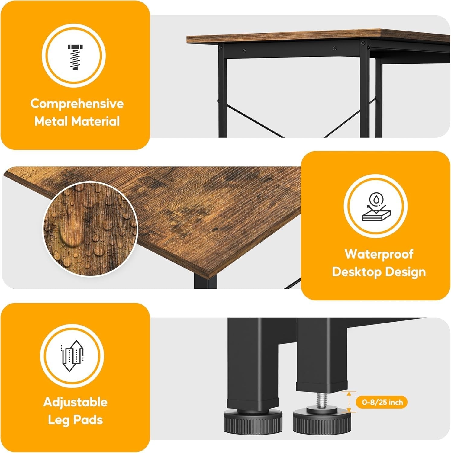 Compact Wooden Computer Desk 80cm Small Brown Office Study Table with Hook