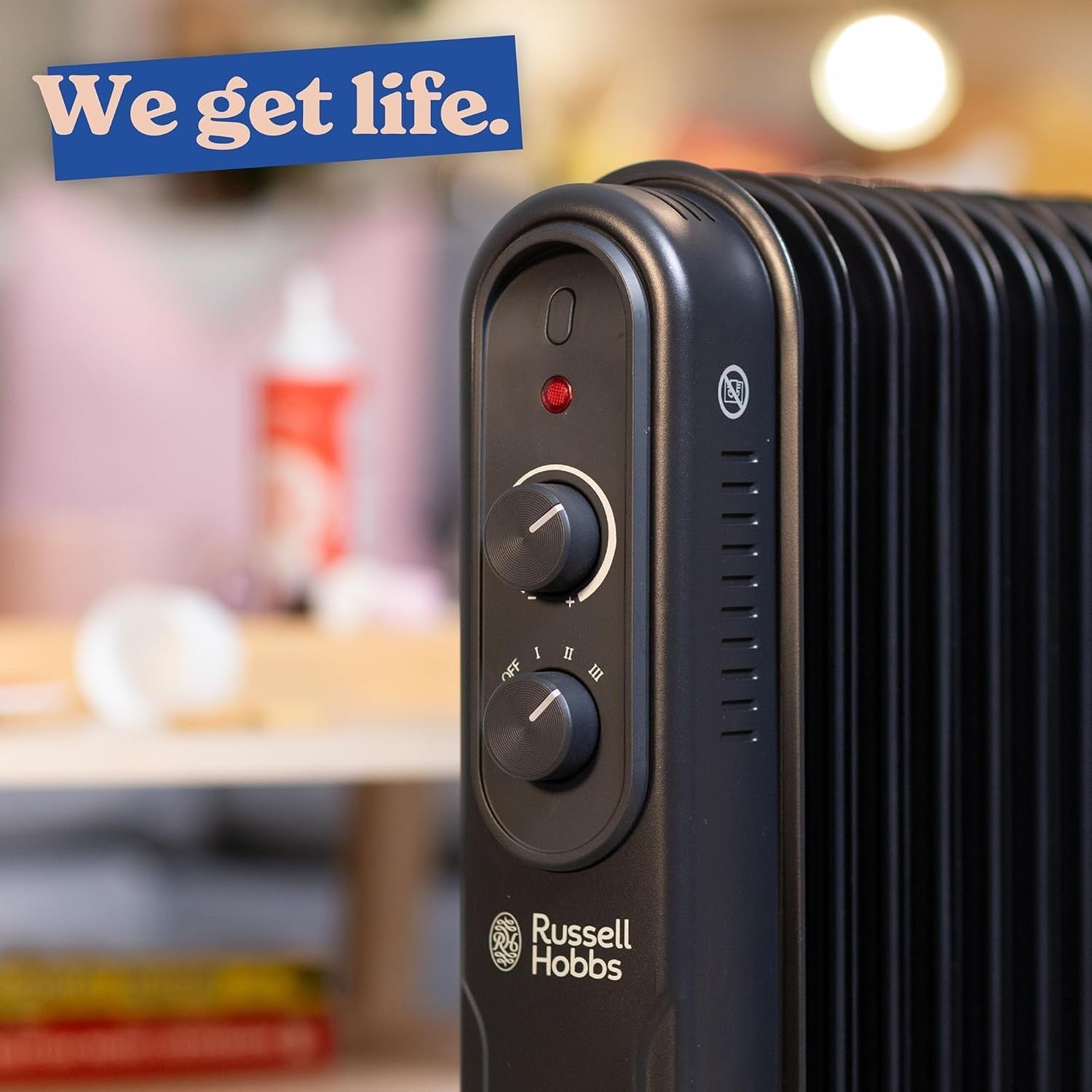 2000W 9-Fin Oil Filled Portable Radiator Heater Black with Thermostat