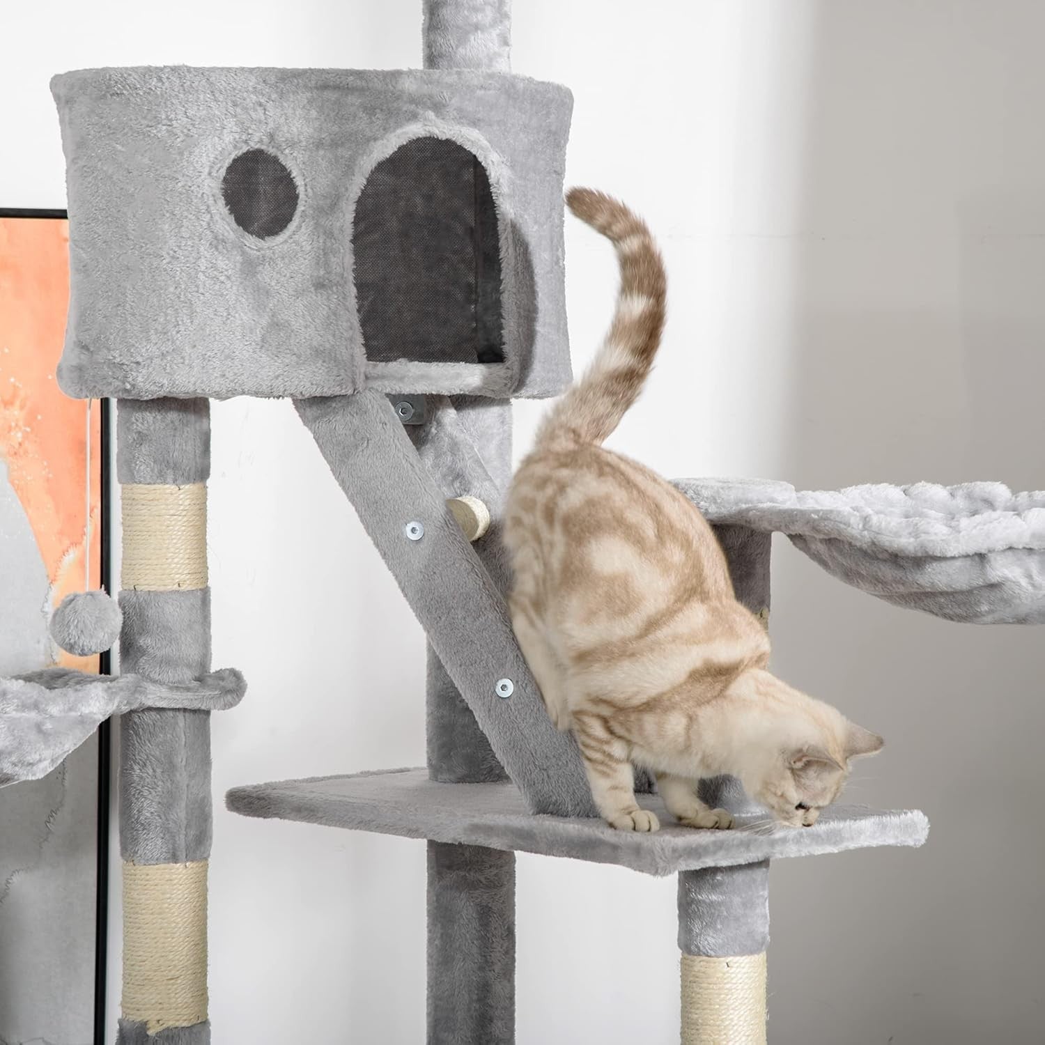 Floor to Ceiling Cat  260cm Adjustable Tower with Hammocks Scratching Posts