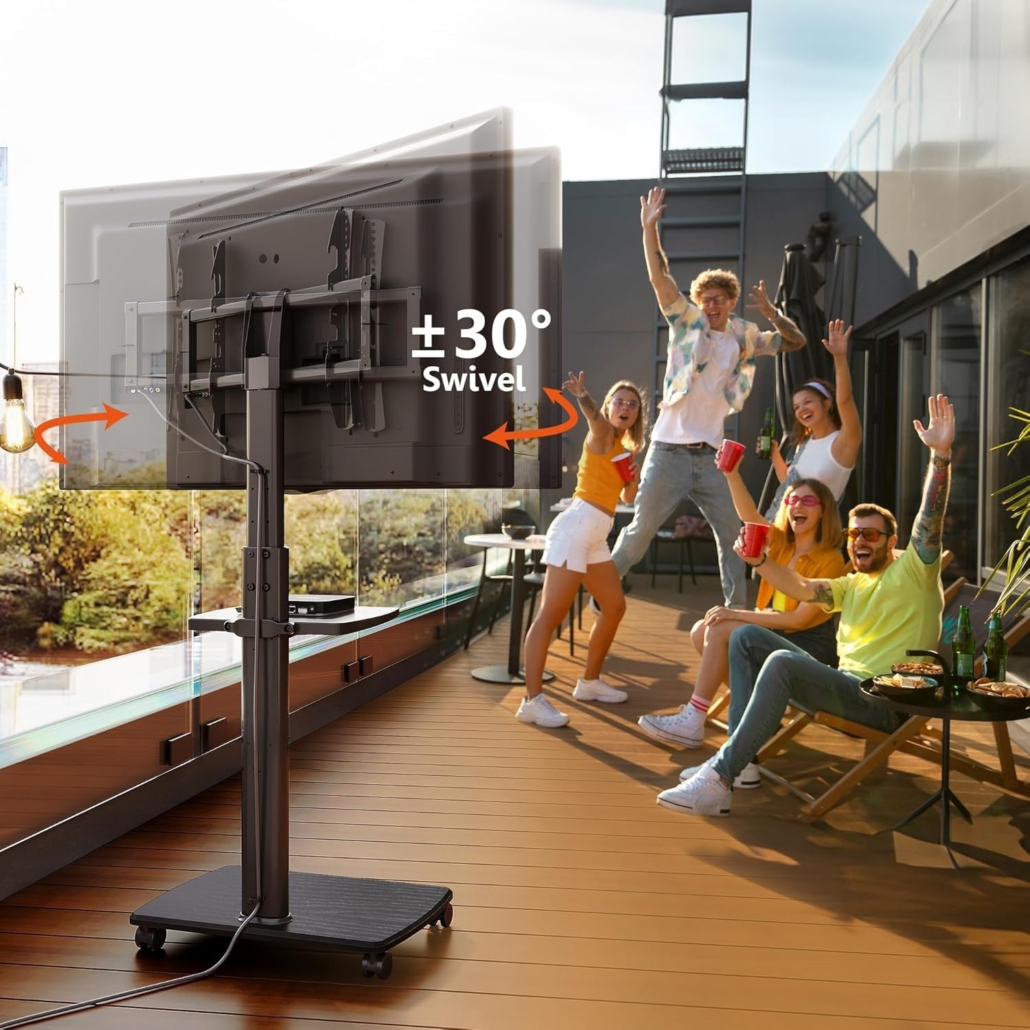 Mobile TV Stand 32–70" Wheels Shelf Tilt Swivel Height Adjustable 40kg