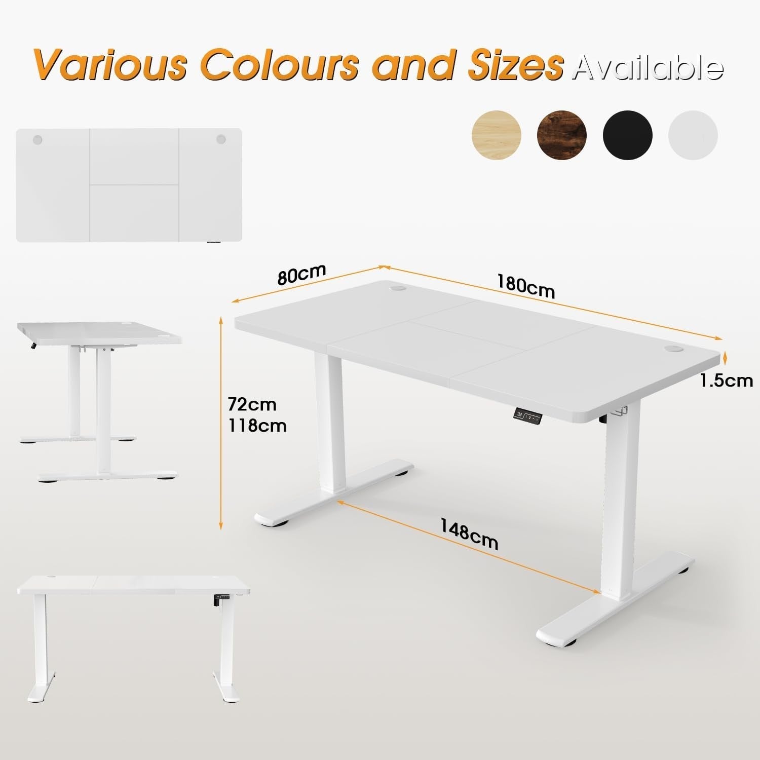 Electric Height Adjustable Desk 180x80cm | White Sit Stand Workstation