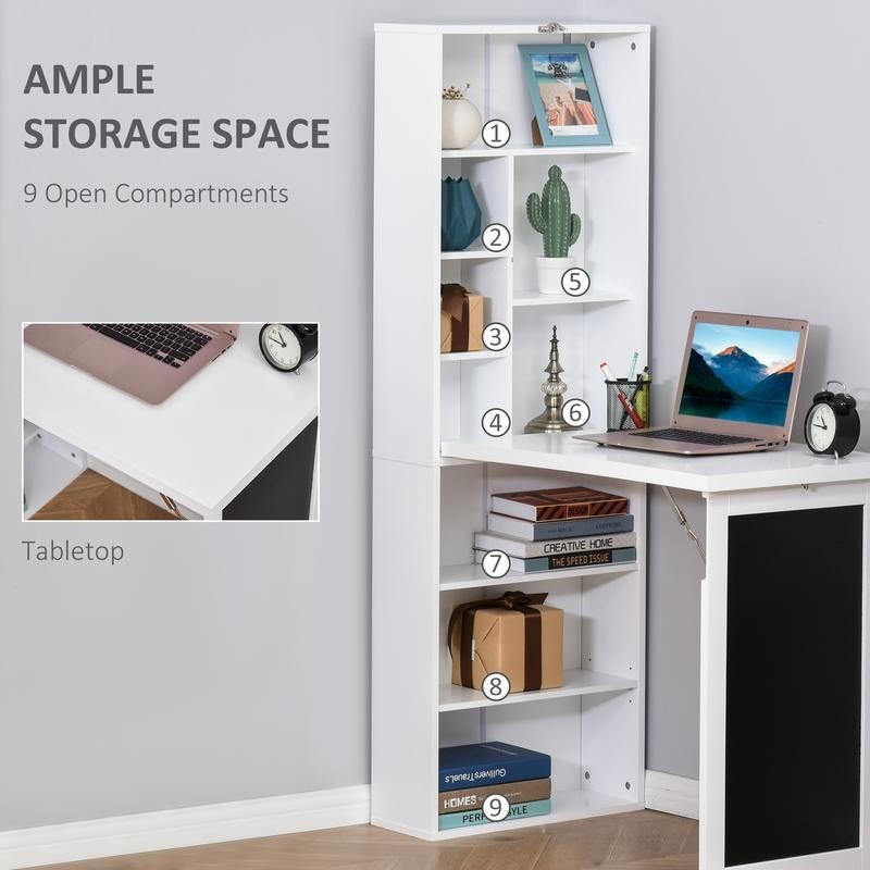 Folding Wall Desk with Shelves & Blackboard – Space Saving Home Office Unit