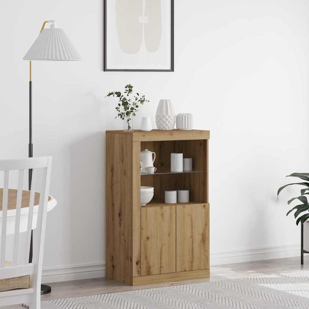 Modern Solid Oak Sideboard Cabinet with Glass Shelves – Durable Storage