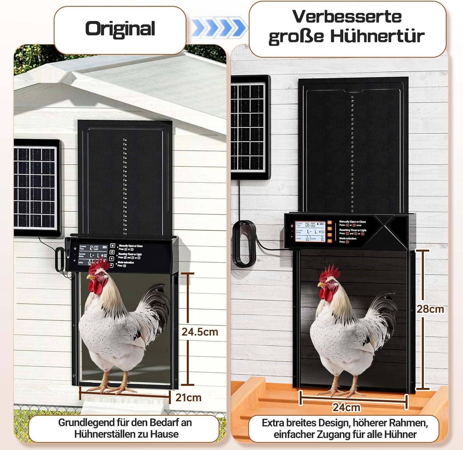 Extra Large Solar Automatic Chicken Coop Door 28x24cm