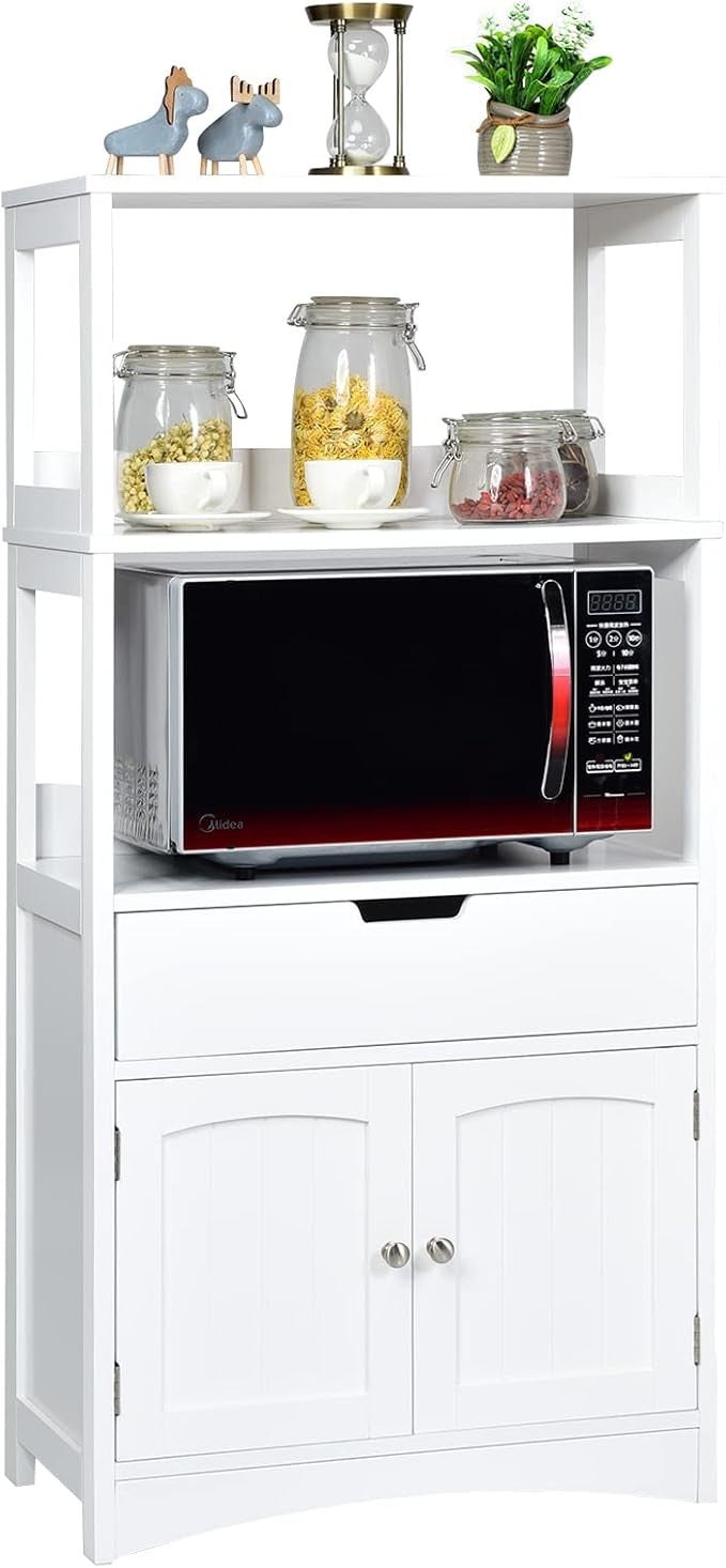 White Wooden Storage Cabinet Freestanding Unit with Shelves Drawer Cupboard