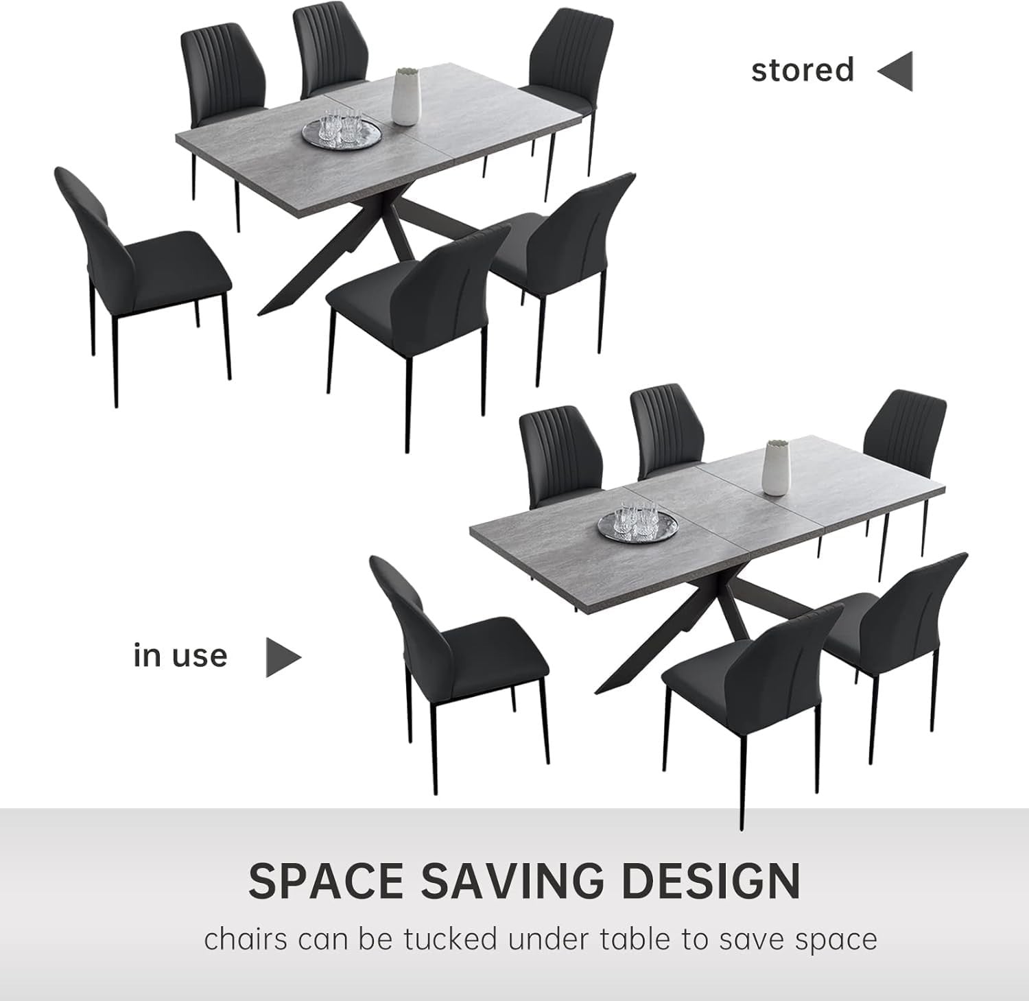 Extendable Dining Table Set 6 Black Chairs MDF Kitchen Living Room Furniture