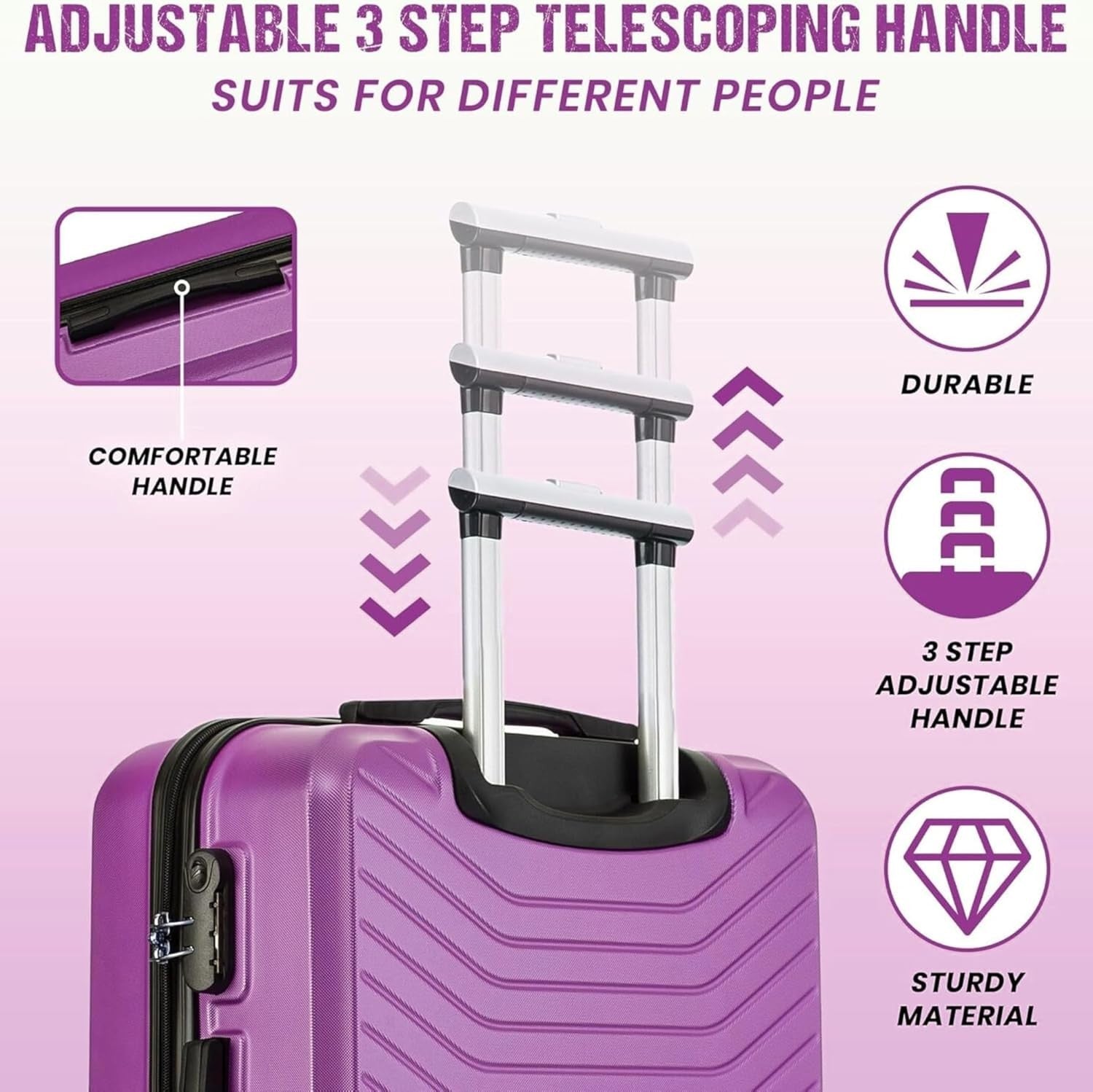 24'' Medium Check In Suitcase ABS Hard Shell 4 Wheel Spinner 3 Digit Lock