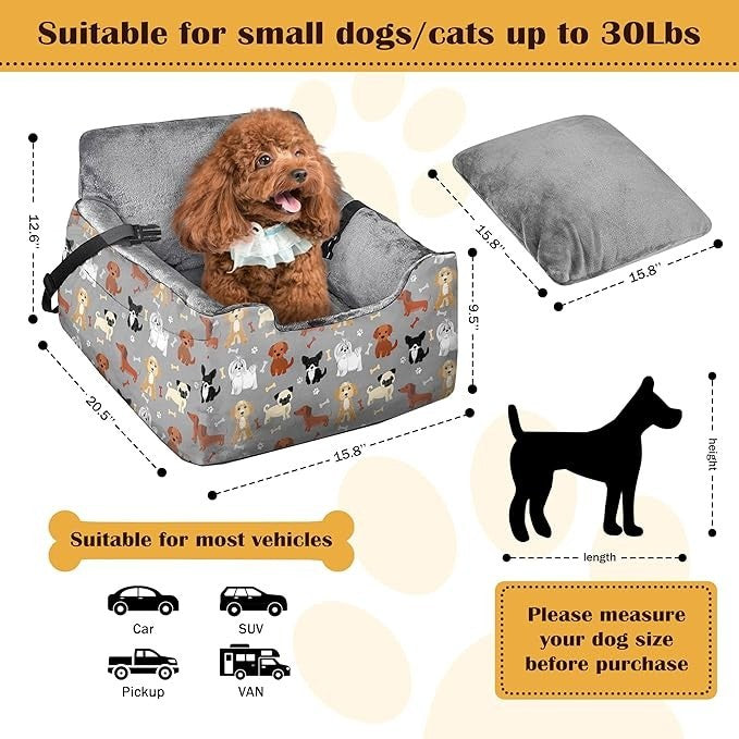 Pet Booster Car Seat Small Medium Dogs Washable Travel Bed 25lbs