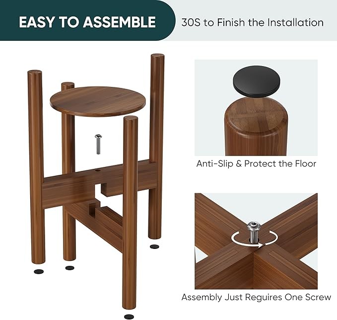 Adjustable Bamboo Plant Stand 2 Pack with Tray for Indoor Pots 20–30cm Walnut