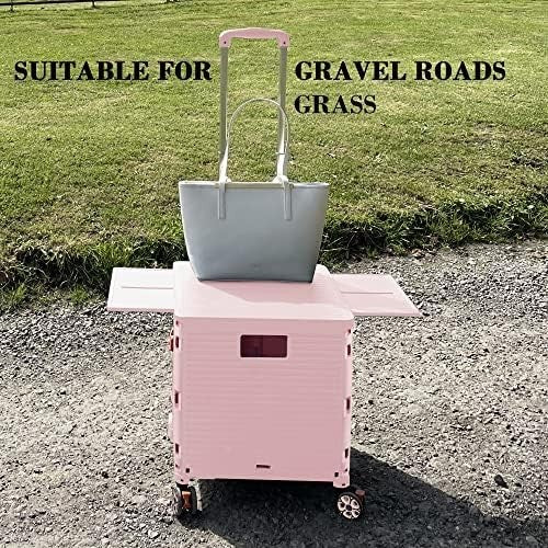 Heavy Duty Folding Shopping Cart 55kg Trolley 360° Wheels Foldable Pink