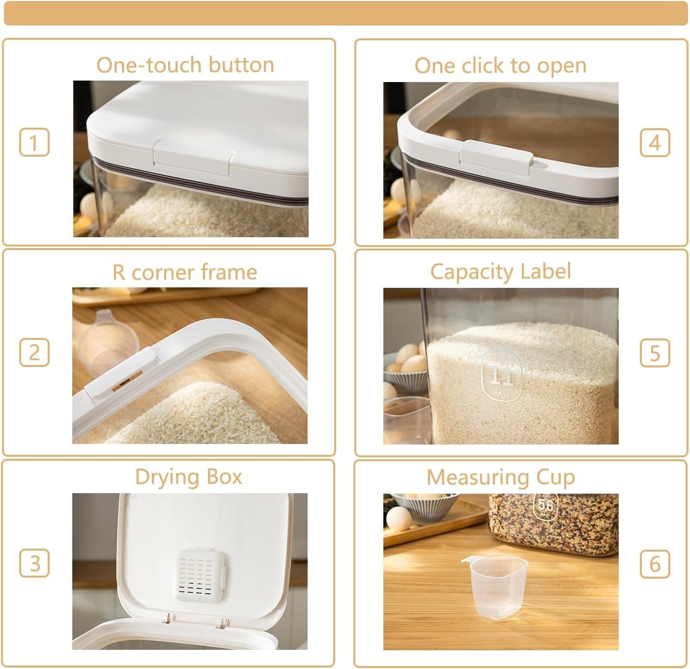 5L Flour Dispenser Airtight 10LBS Rice Cereal Storage
