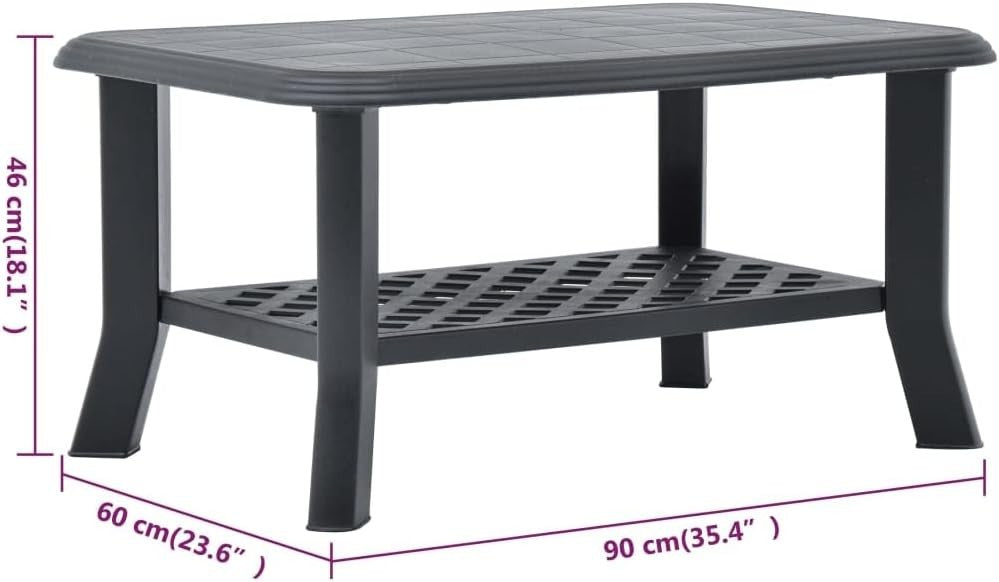 Anthracite Outdoor Coffee Table with Storage Shelf, Weather-Resistant 90x60x46cm