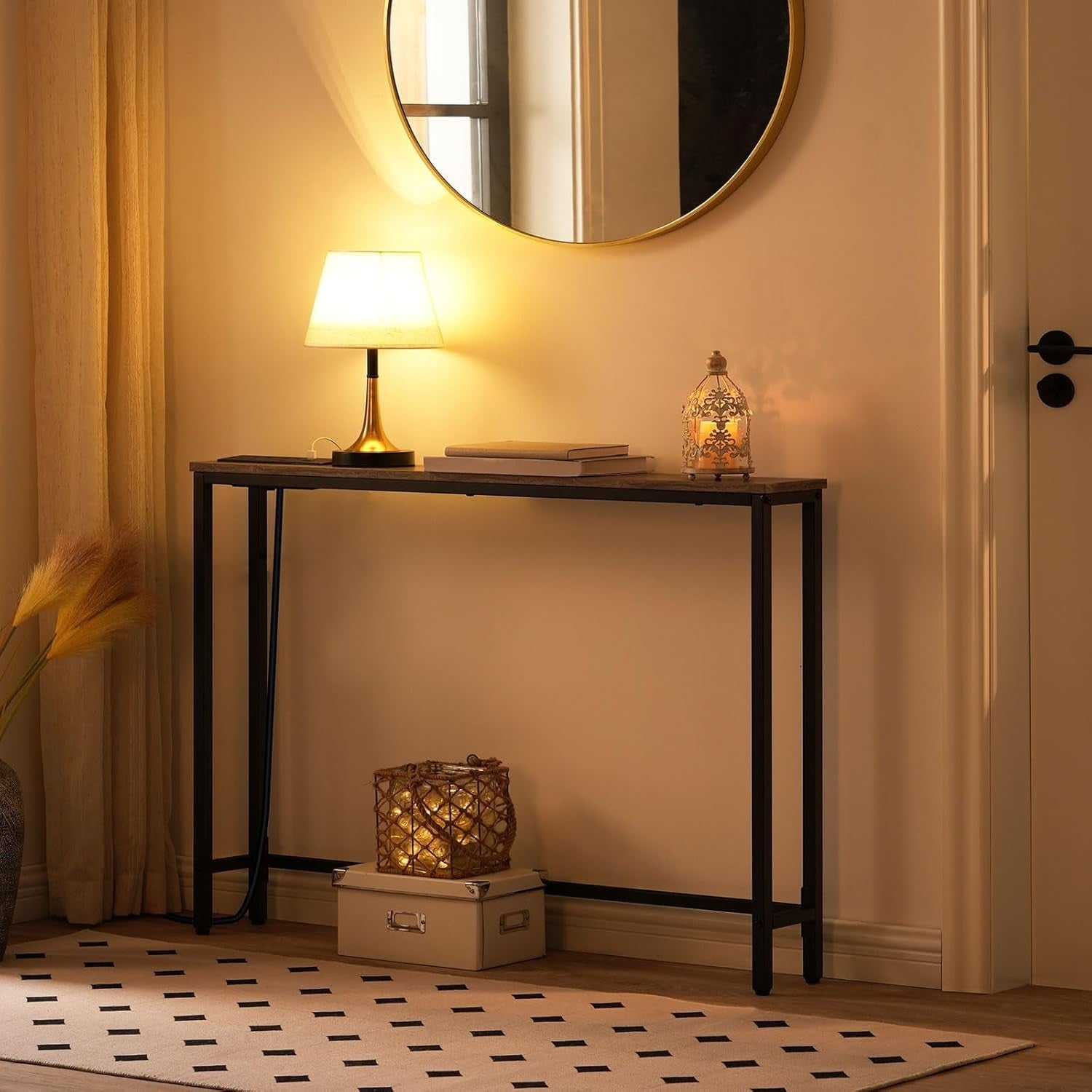 Slim Console Table with USB Charging Ports & Power Outlets for Small Spaces