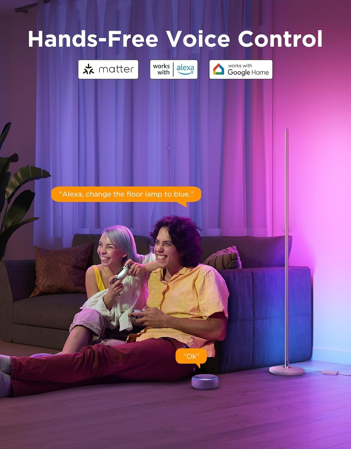 Smart RGBIC Corner Floor Lamp Music Sync App Control Ambient LED Light