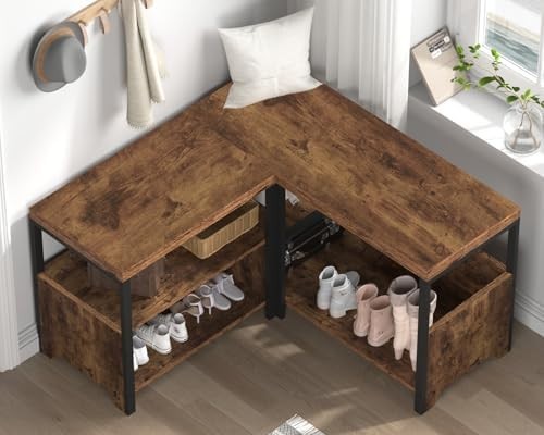 Rustic Brown Entryway Bench 145cm Shoe Storage Hallway Corner Seat