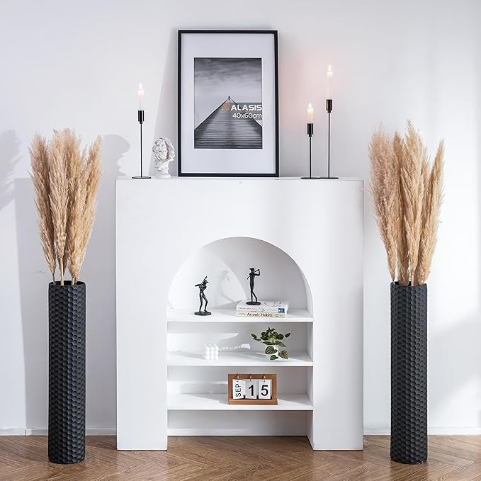 Large Black Metal Floor Vase Set 70cm Tall Modern Decor for Pampas Grass