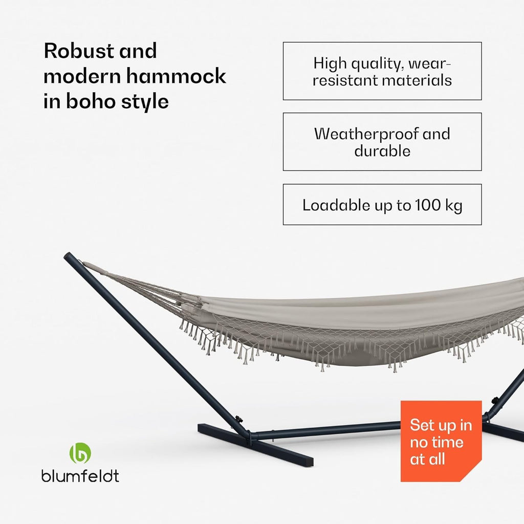 Blumfeldt SwayStation Hammock | Indoor & Outdoor 100kg Capacity | Cream 320cm