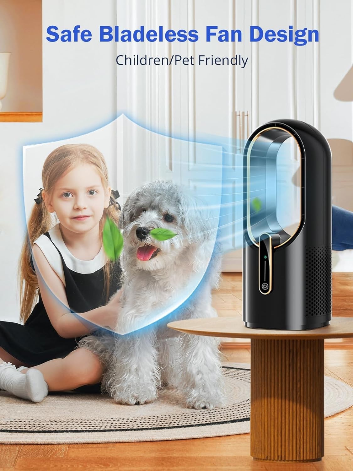 Bladeless Desk Fan Black – Portable Rechargeable Quiet Table Fan 3 Speeds Touch