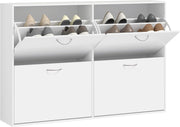 4 Drawer Shoe Cabinet Storage Unit – Modern Slim Cupboard with Flip Doors – Whit