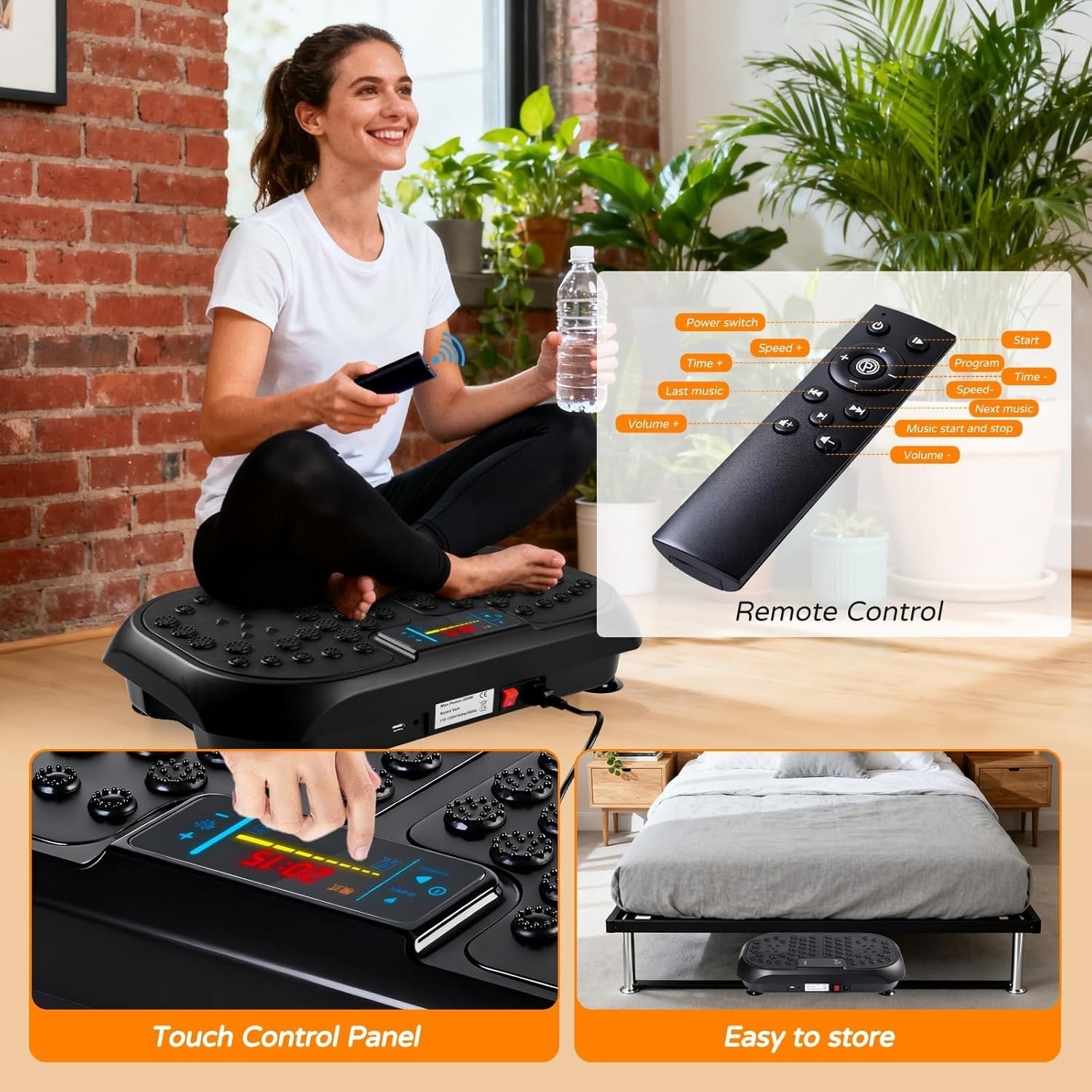 Black Whole Body Vibration Fitness Platform 120 Levels Bluetooth Home Gym