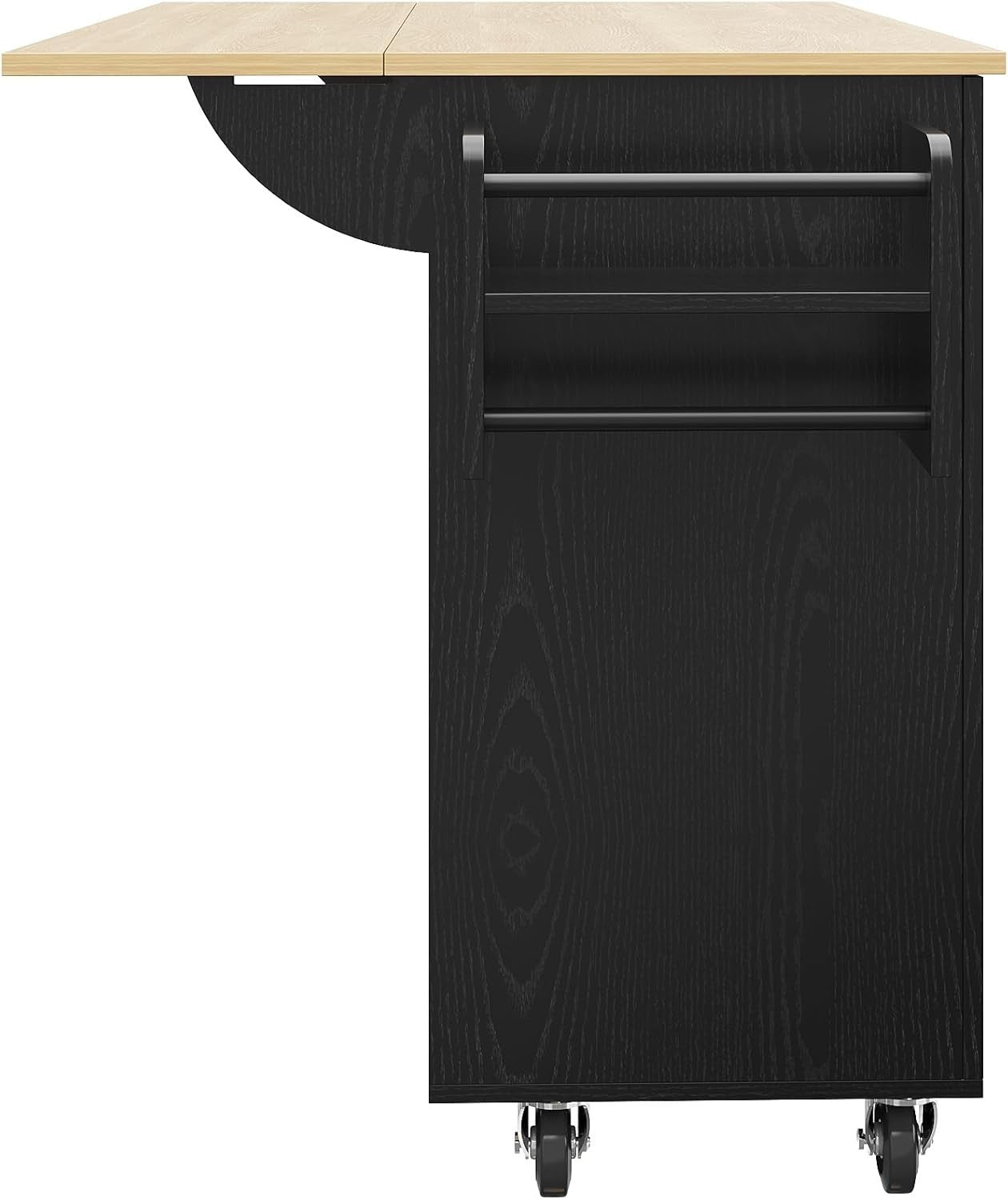 Black Rolling Kitchen Island with Foldable Worktop, Drawers & Cabinets