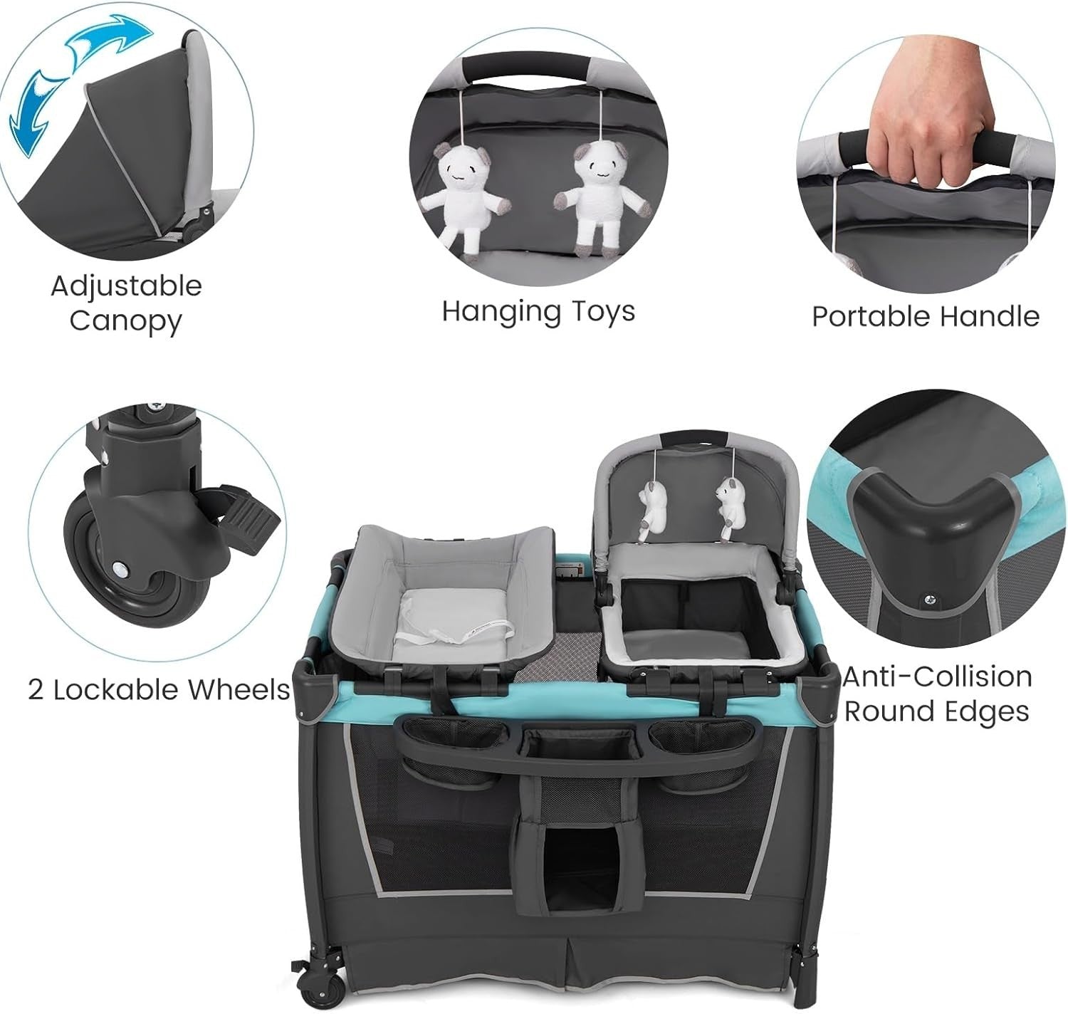 4in1 Baby Travel Cot with Bassinet Changing Table Playpen Wheels & Storage