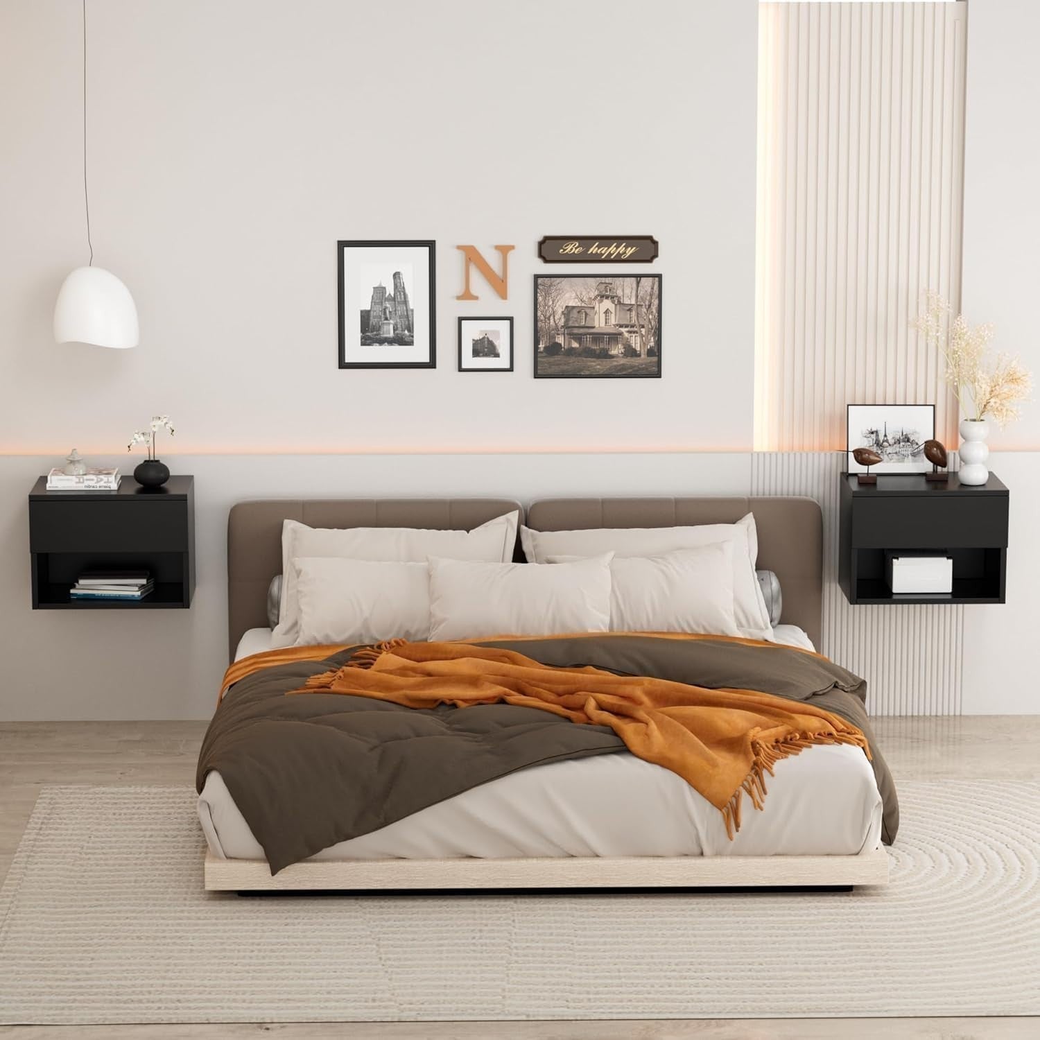 Modern Floating Bedside Tables Set of 2 – Wall Mounted Drawers & Shelves