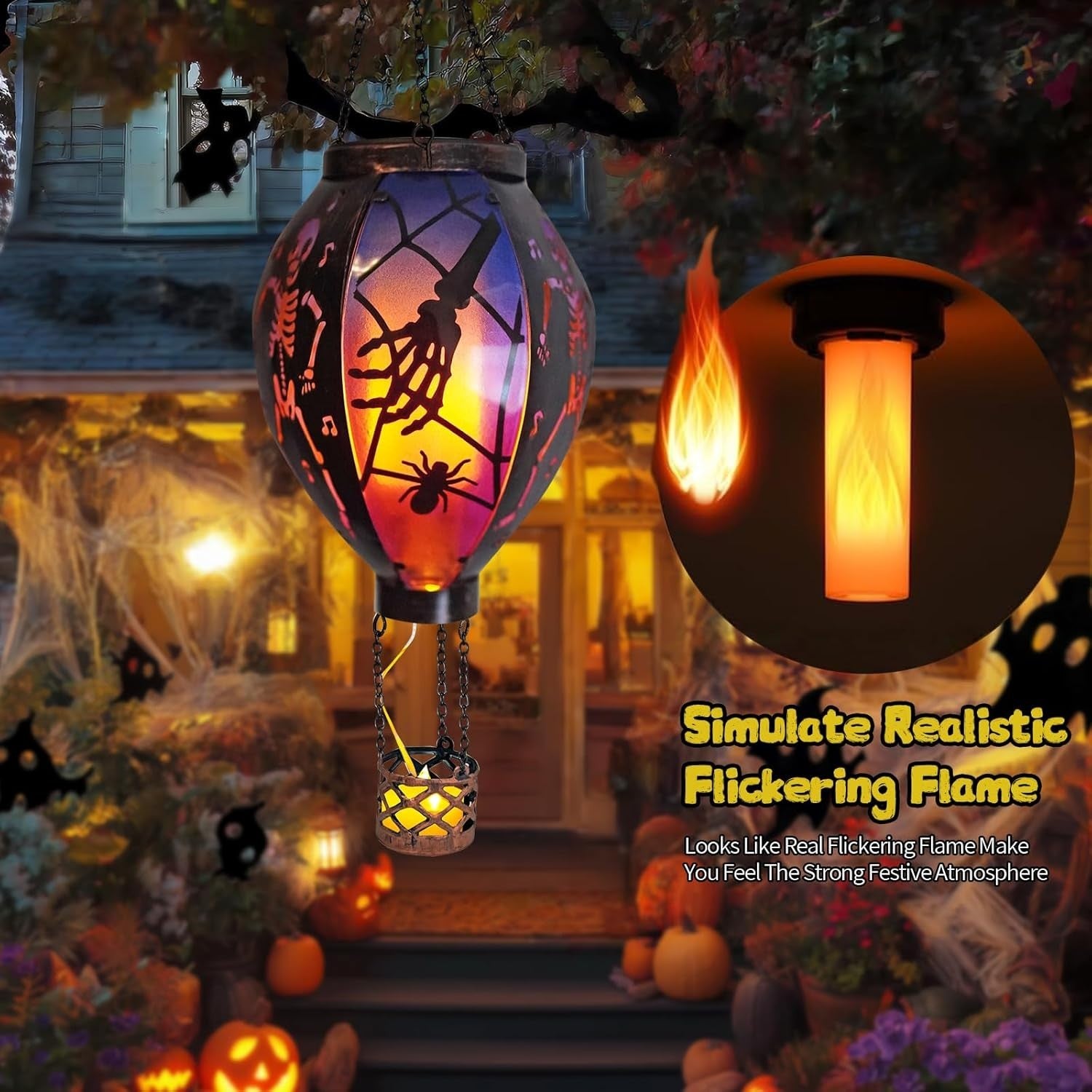 Halloween Hot Air Balloon Solar Lantern Skull LED Hanging Outdoor Garden Decor