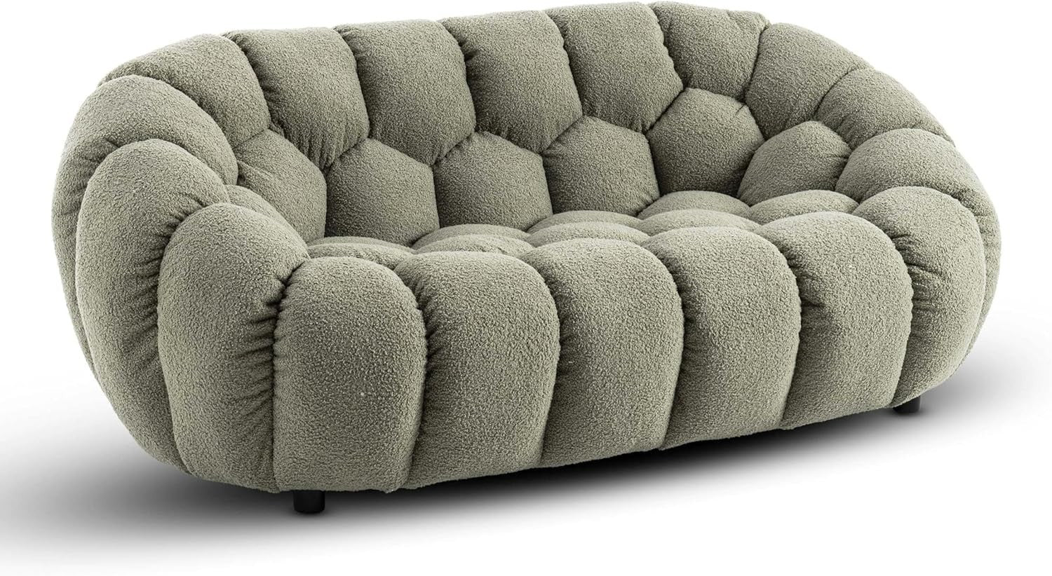 Sage Green Boucle 2 Seater Sofa Modern Teddy Tufted Loveseat Fluffy Couch