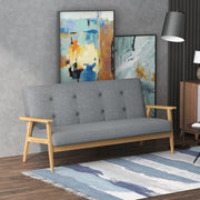 3 Seater Sofa Dark Grey Linen Tufted Couch with Wood Frame Lounge Seating