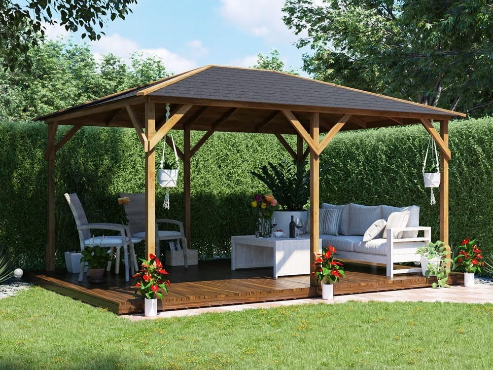 4x3M Wooden Garden Gazebo Heavy Duty Shelter Pressure-Treated Spruce