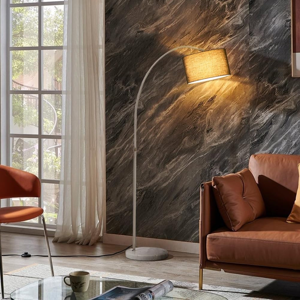Arched Floor Lamp Adjustable Height Fabric Shade Standing Light