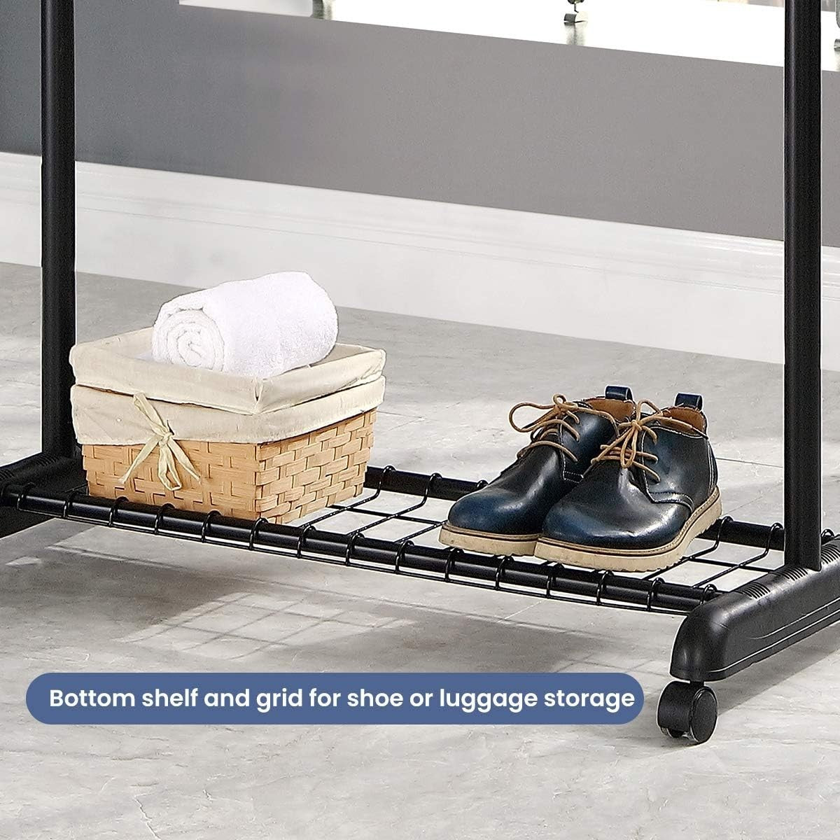 Heavy Duty Adjustable Clothes Rail with Wheels & Shelf – Chrome