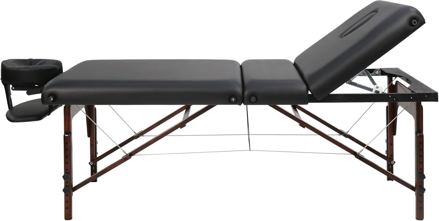 76cm 3-Section Portable Massage Table Adjustable Spa Bed Salon Couch Folding