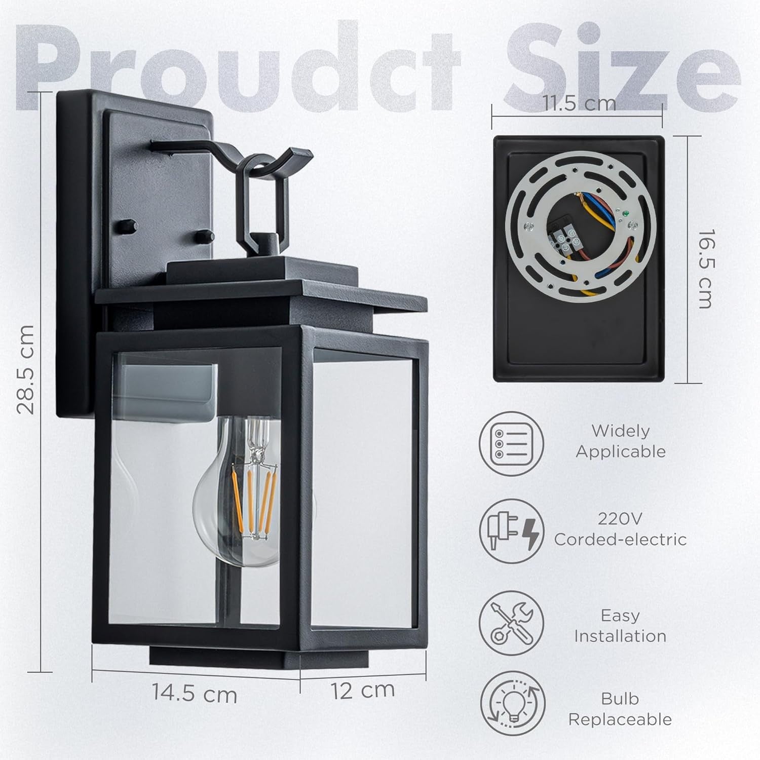 Outdoor Wall Lantern 2 Pack Black Modern E27 Waterproof Porch Light IP44